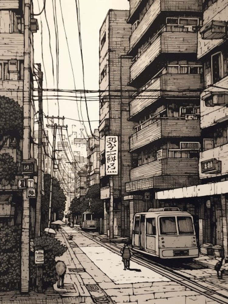 Painting Of Tokyo  In The Style Of Line Art 4