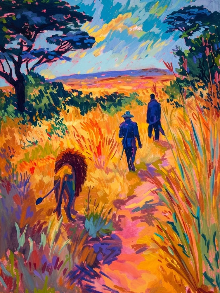 Transvaal Lion Hunting In The Savannah Fauvist Painting 4