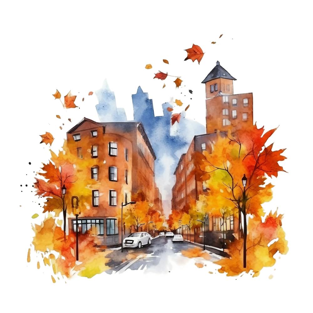 Watercolor Autumn City 1