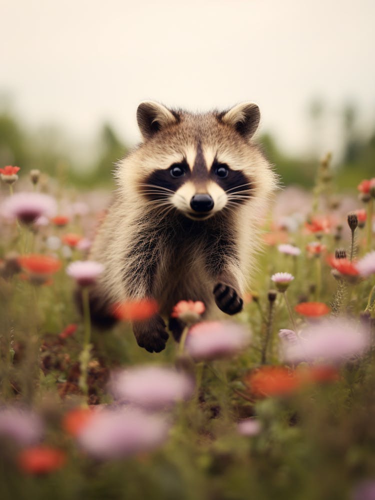 Cute Funny Bahamian Raccoon Running On A Field 3