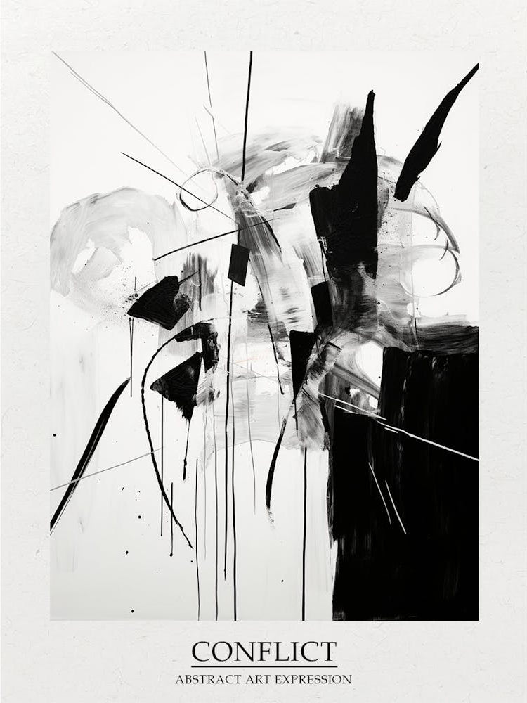 Conflict Abstract Black And White 5 Poster