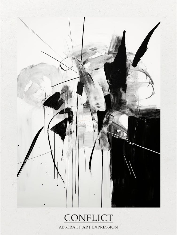 Conflict Abstract Black And White 5 Poster