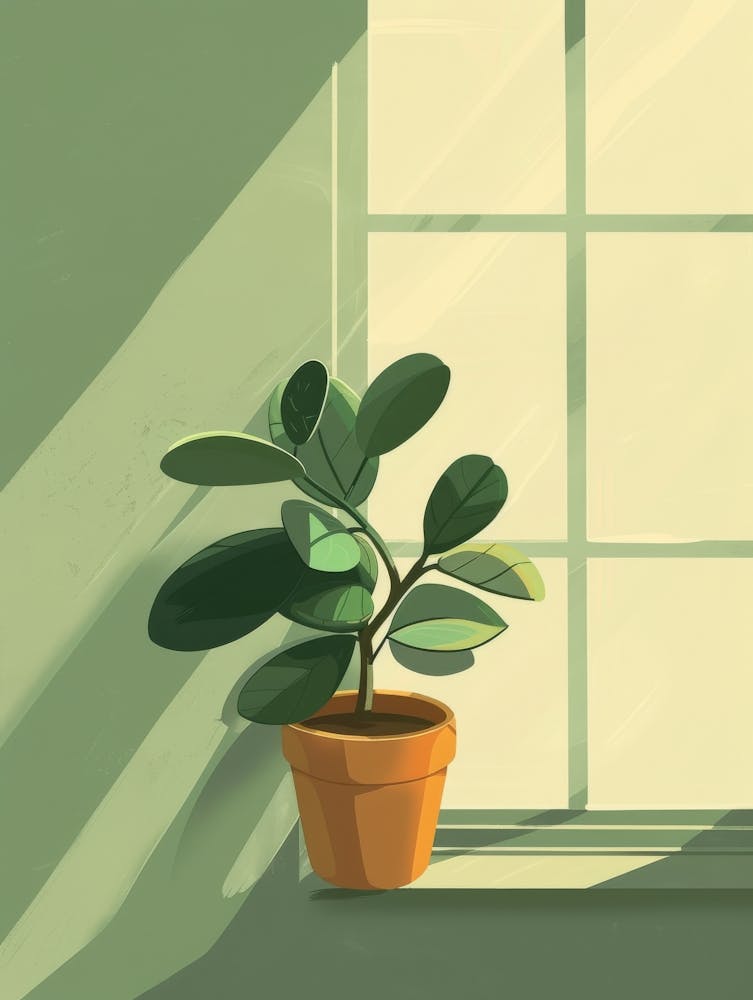 Potted Plant On Window Sill