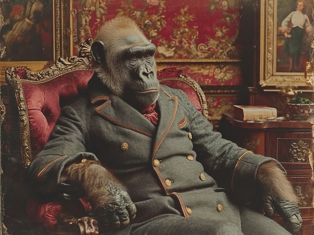 Absurd Bestiary: From Minimalism to Political Satire.Gorilla In A Suit