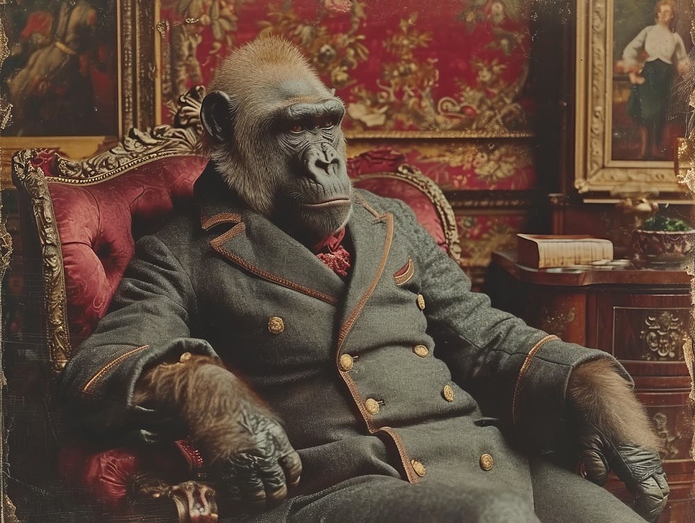 Absurd Bestiary: From Minimalism to Political Satire.Gorilla In A Suit