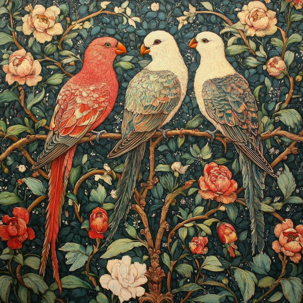 Three Parrots On A Branch Art