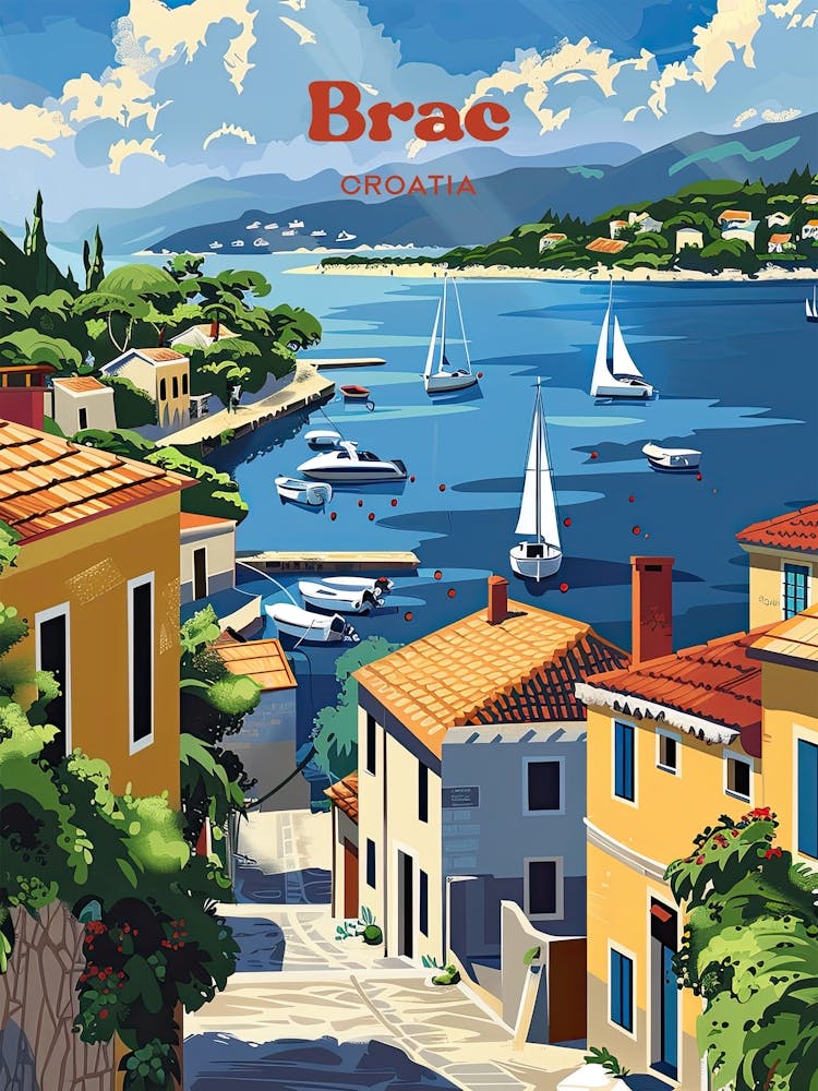 Brac Croatia Vintage Travel Art Illustration