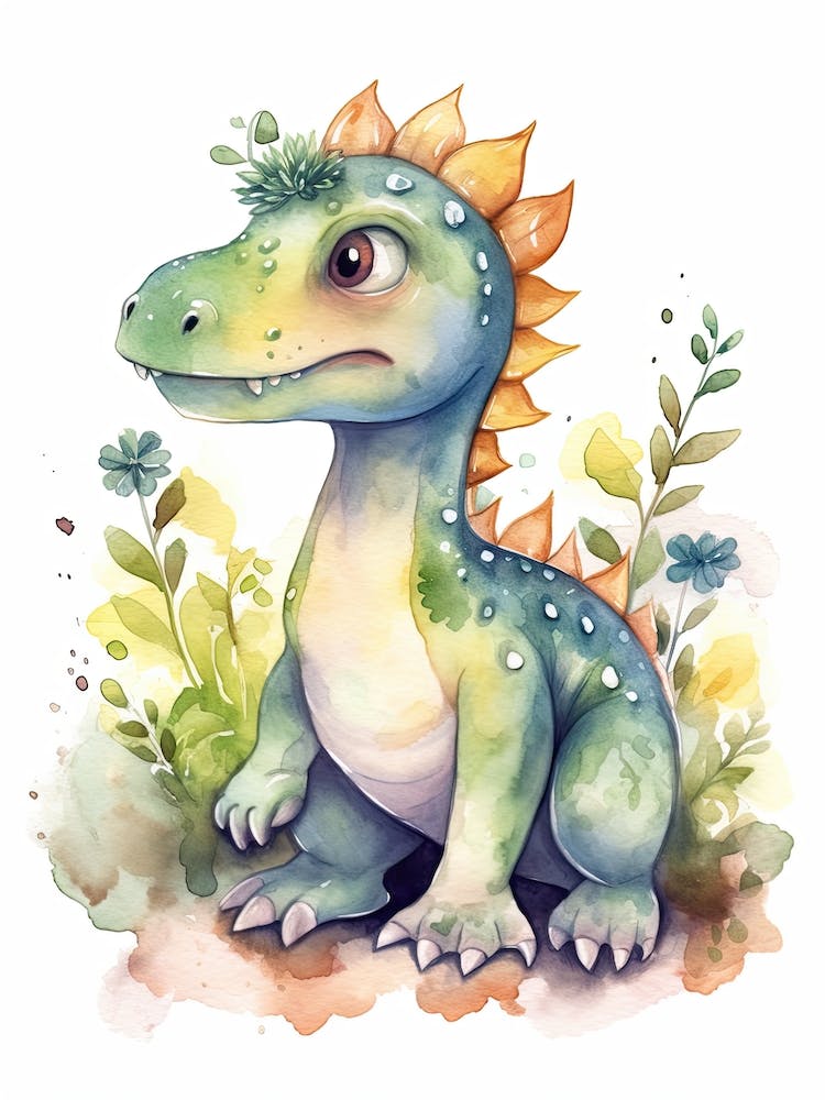 Herrerasaurus Cute Dinosaur Watercolour 2