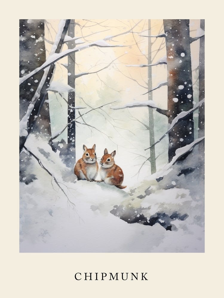 Winter Watercolour Chipmunk 6 Poster