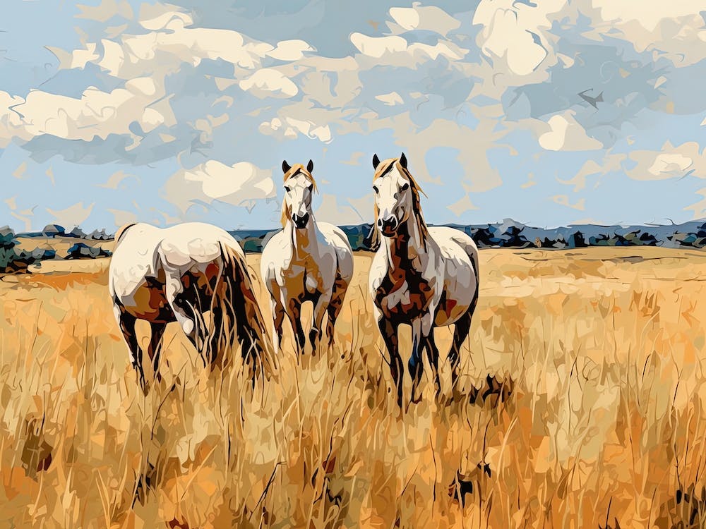 Horses Painting In Maasai Mara, Kenya, Landscape 1