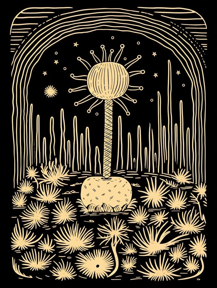 B&W Cactus Illustration Golden Barrel Cactus 1