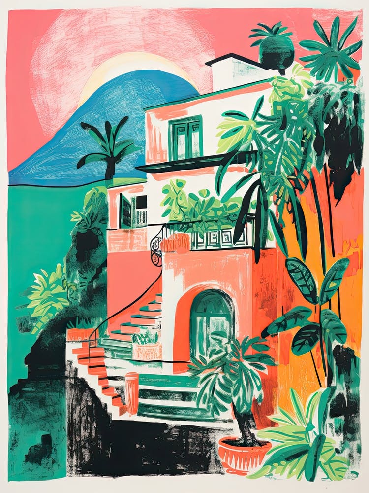 A House In Positano, Abstract Risograph Style 2