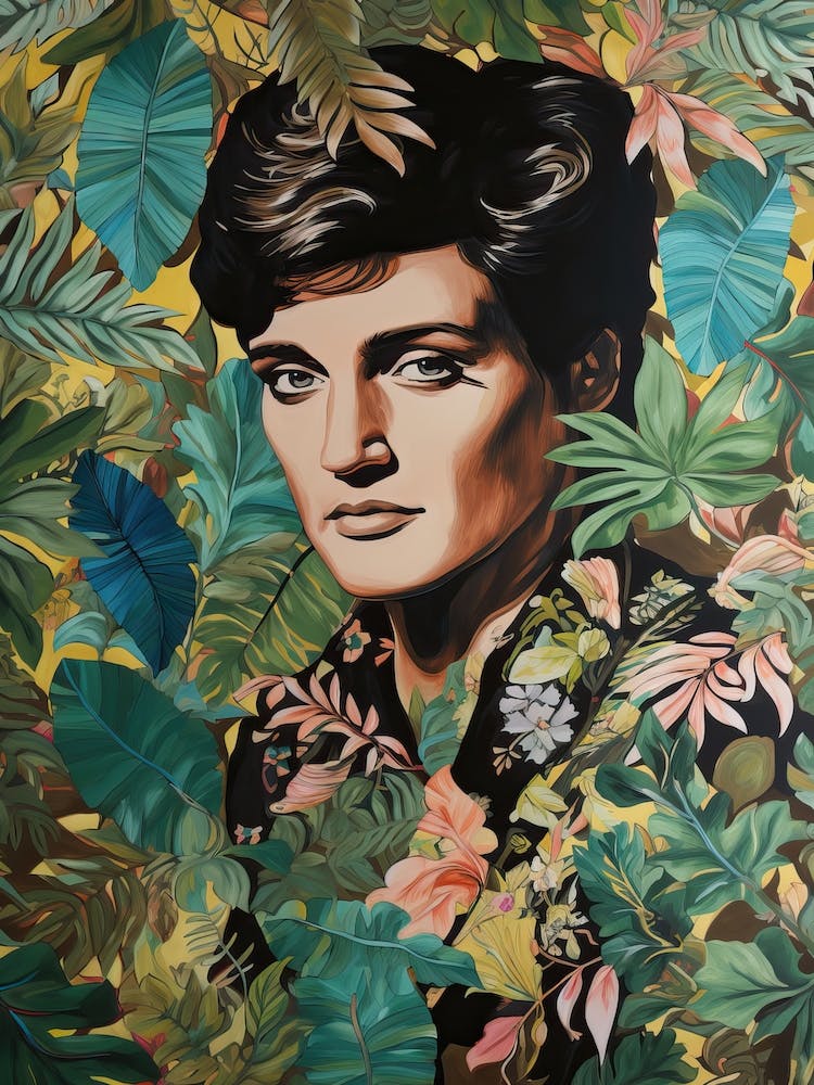 Floral Handpainted Portrait Of Elvis Presley 1