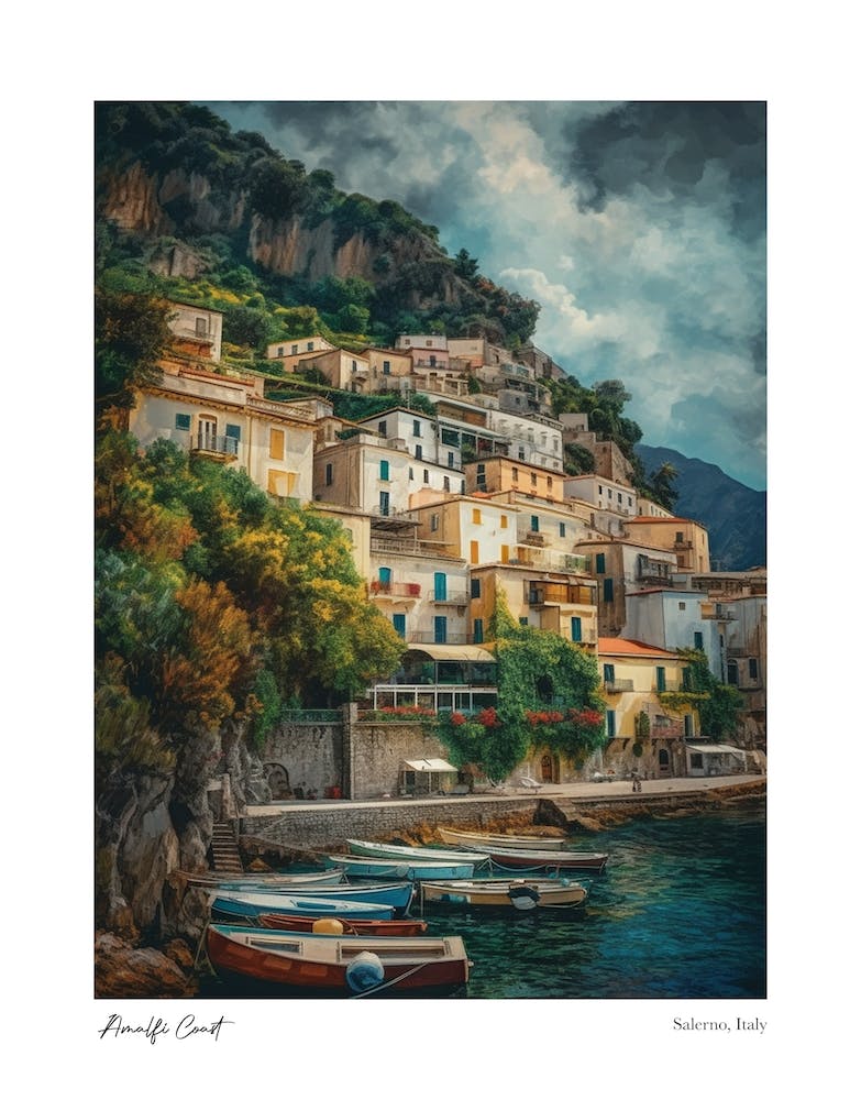 Amalfi Coast, Salerno Italy Pencil Drawing 5