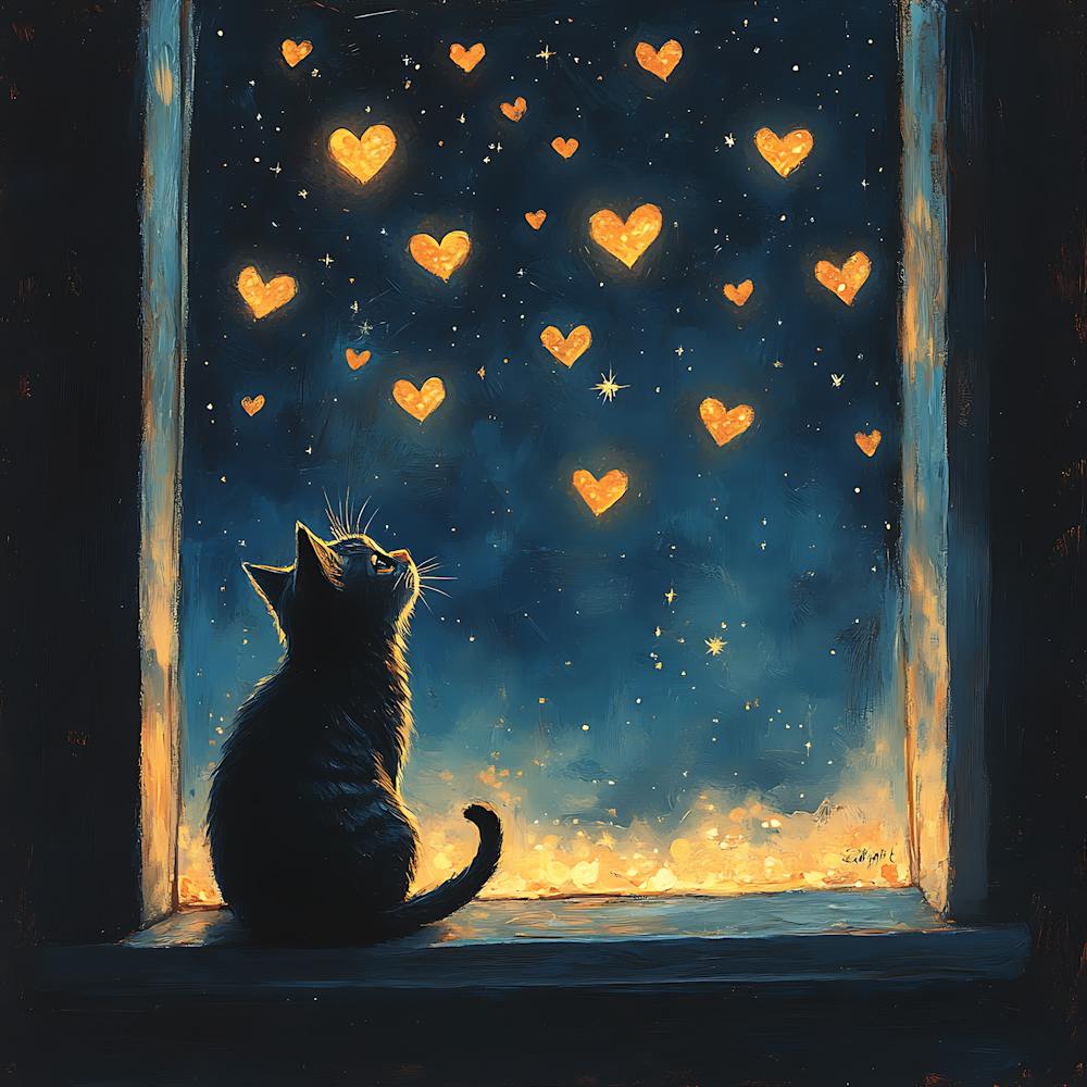 Dreamy Night Sky with Heart Stars Cat 5