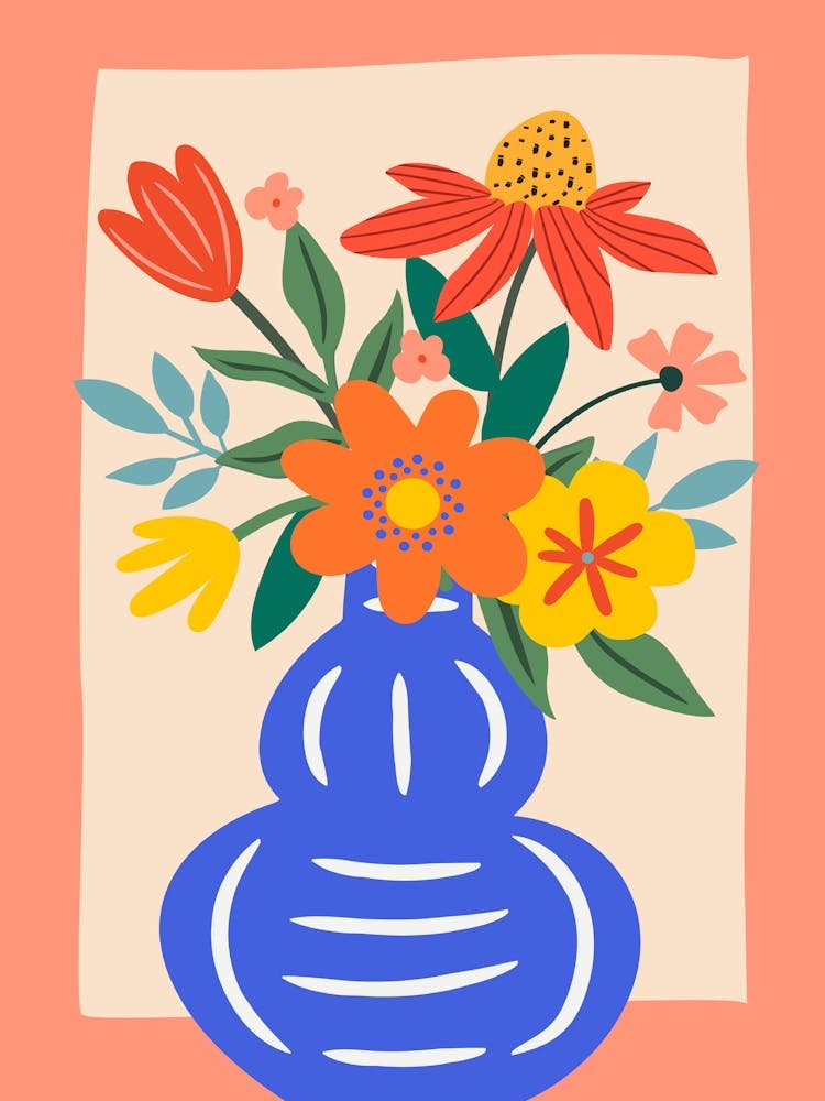 Boho Matisse Style Flowers In A Vase