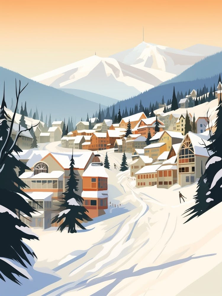 Vintage Winter Travel Illustration Whistler Canada 4