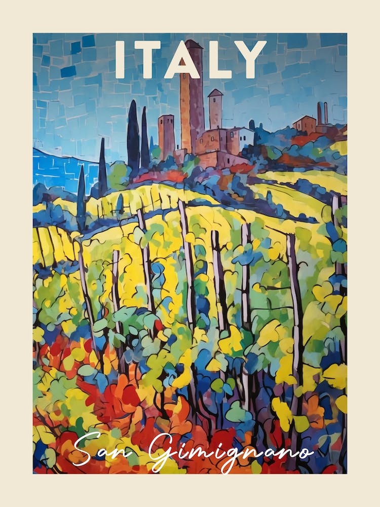 San Gimignano Italy 3 Fauvist Painting Travel Poster