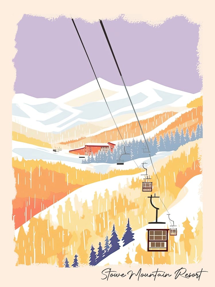 Poster des Stowe Mountain Resort Vermont, Usa, Skiresort Pastellfarben Illustration 0