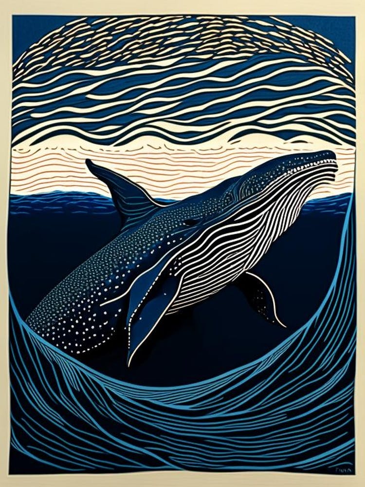 Dark And Stormy Whale Linocut