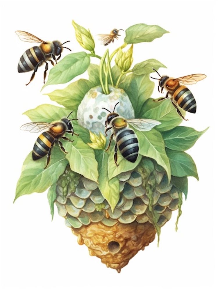 Sweat Bee Mimic Bee Beehive Watercolour Illustration 1