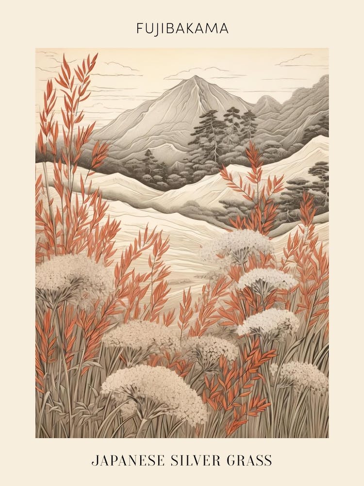 Fujibakama Japanese Silver Grass 1 Japanese Botanical Illustration Poster