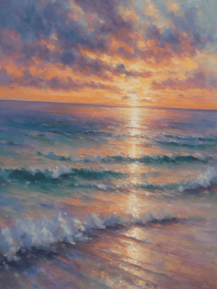 Pastel Sunrise Over Key West Florida - Ocean Coastal Oil Painting Dreamscape Dappled Sunlight