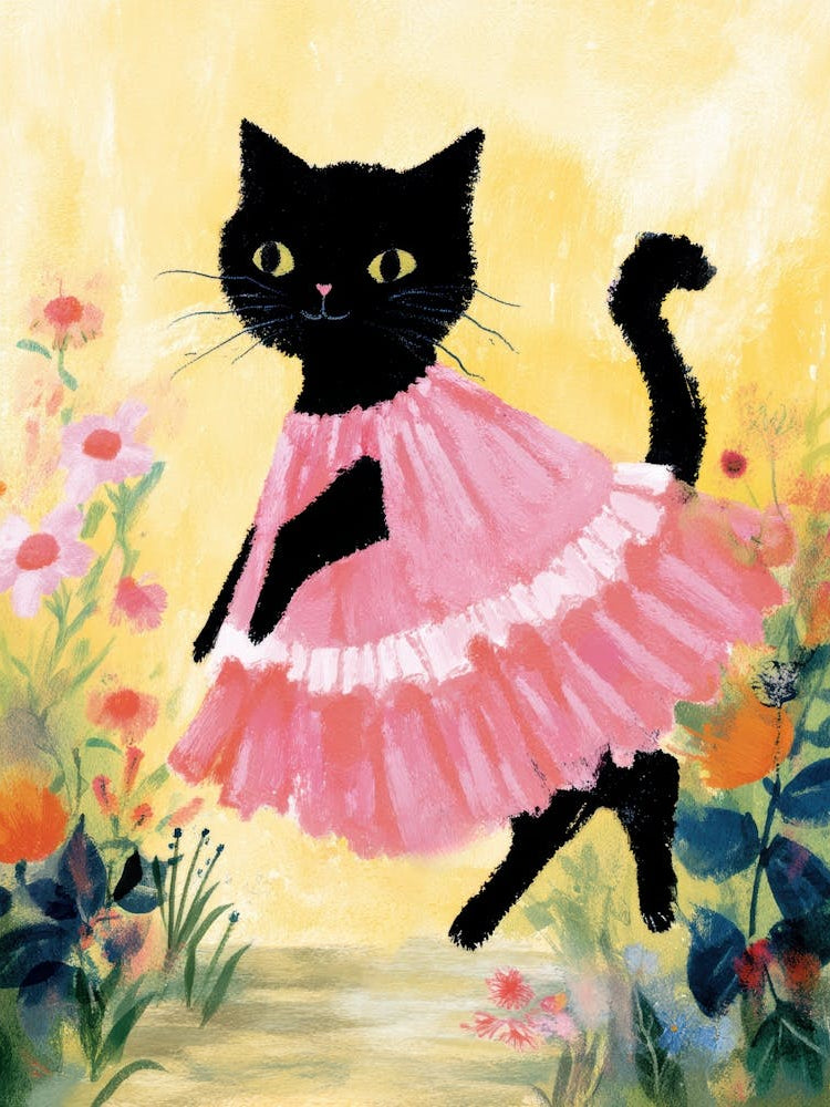 Black Cat In Pink Dress 1