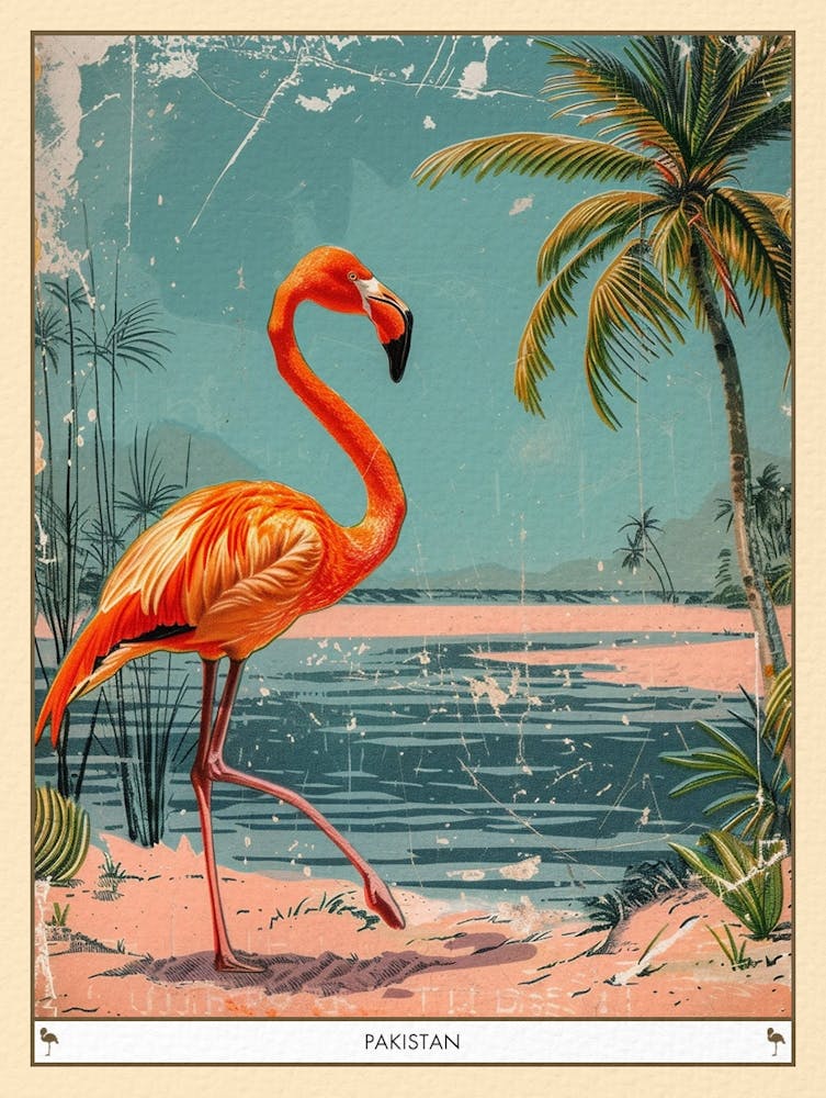 Greater Flamingo Pakistan Tropical Illustration 2 Poster