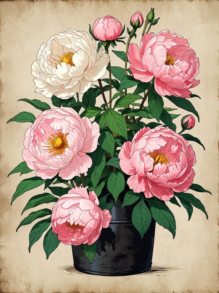 Pink Peonies In A Pot