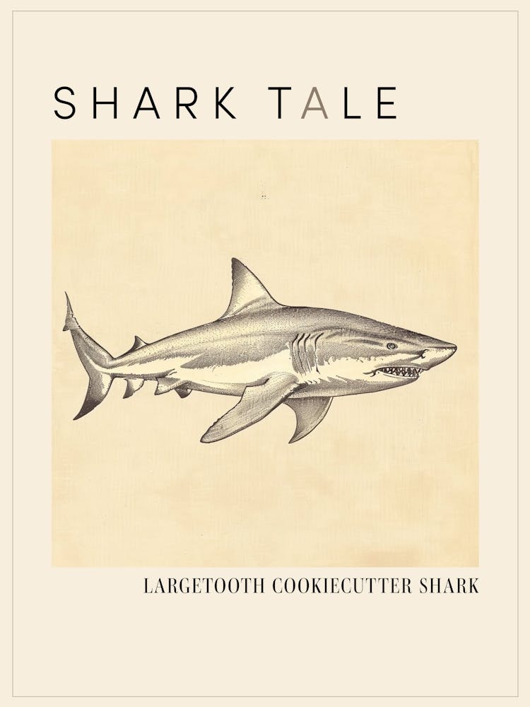 Largetooth Cookiecutter Shark Vintage Illustration 4 Poster