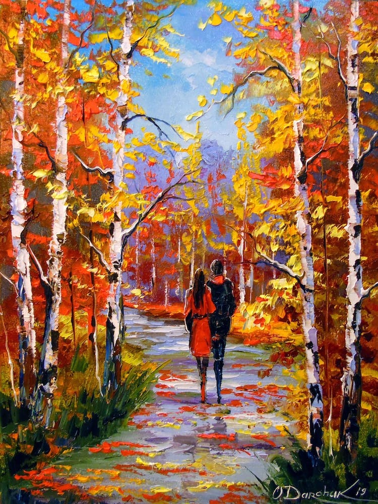 Romantic walk among the birches