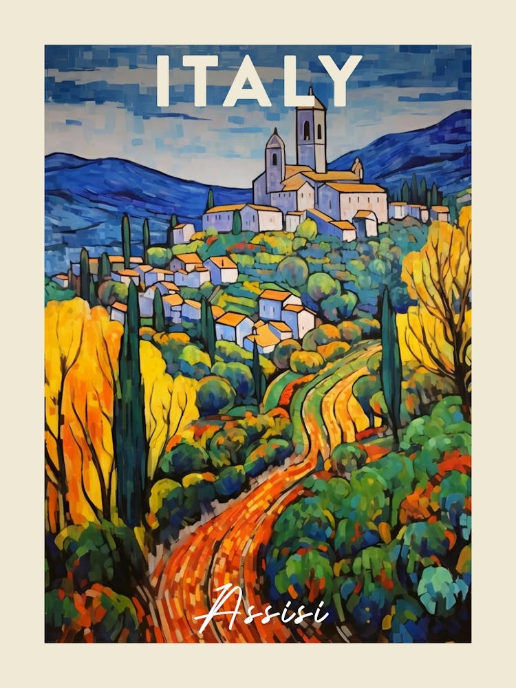Assisi Italy 4 Fauvist Painting  Travel Poster