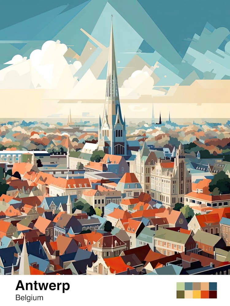 Antwerp, Belgium, Geometric Illustration 4 Poster
