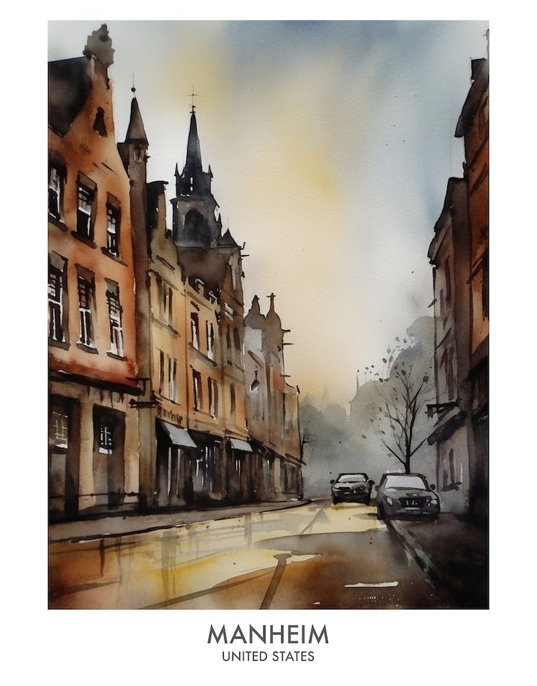 Manheim 1 Watercolour Travel Poster