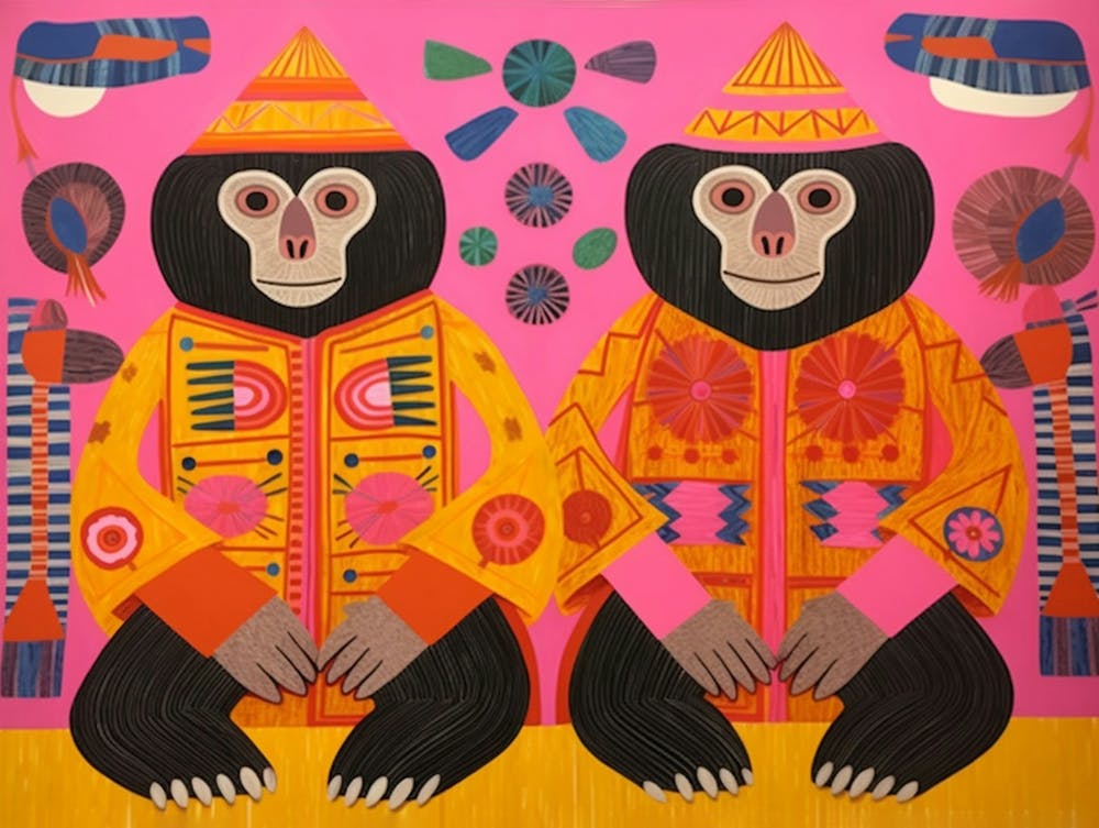 Capuchin Monkey Folk Style Animal Illustration