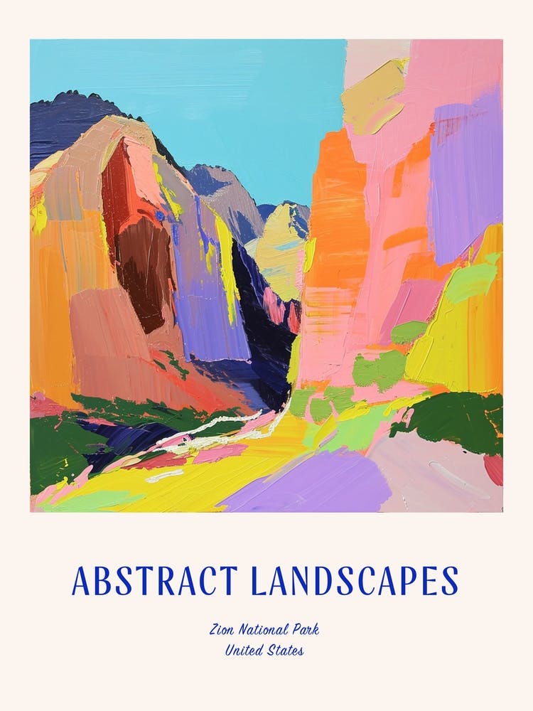 Colourful Abstract Zion National Park 3 Poster Blue