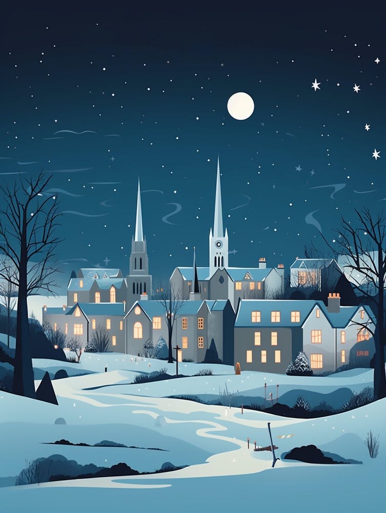 Winter Travel Night Illustration St Andrews United Kingdom 1