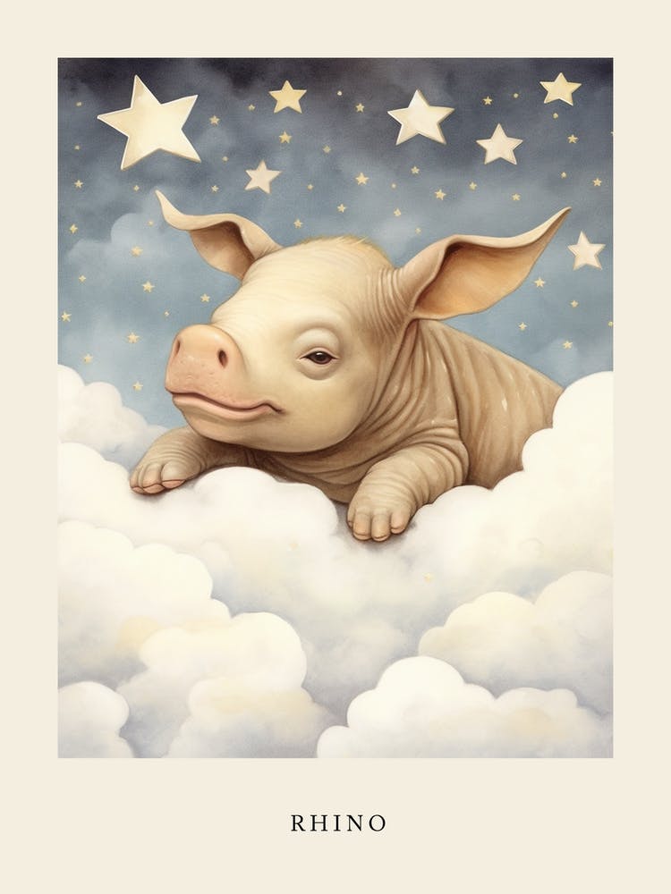 Sleeping Baby Rhinoceros Nursery Poster