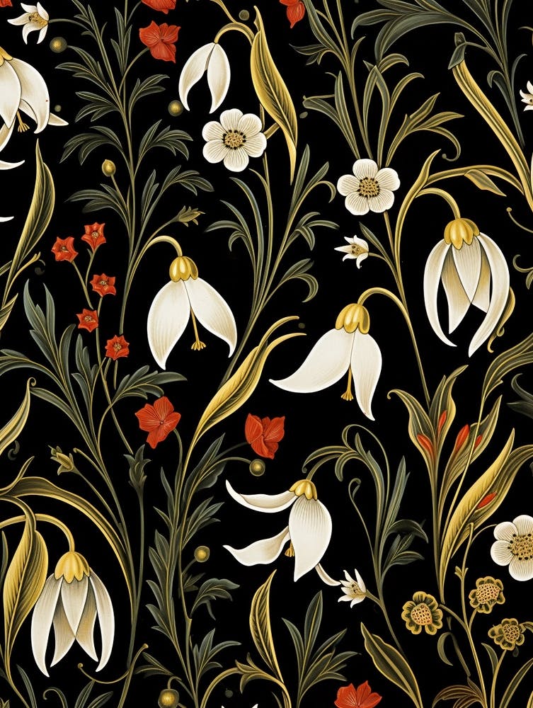 Snowdrop 1 William Morris Style Winter Florals