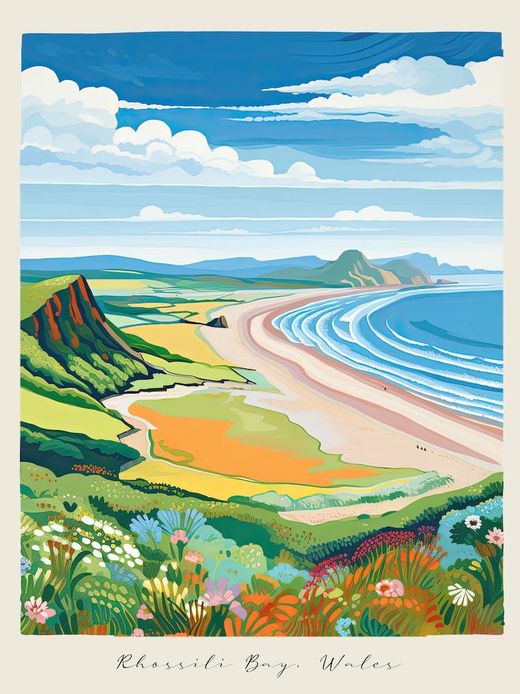 Poster Of Rhossili Bay, Gower Peninsula, Wales, Matisse And Rousseau Style 1
