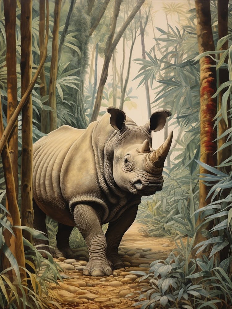 Rhino Peeking Out From Behind The Leaves 6