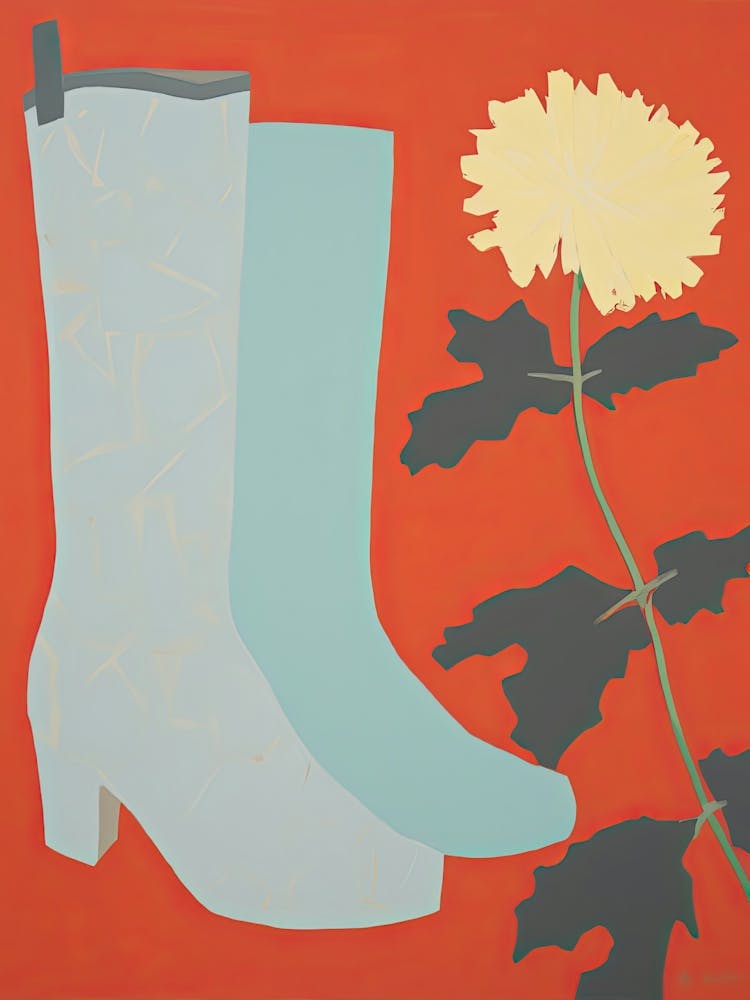 Ein Gemälde von Cowboystiefeln mit gelben Blumen, Pop-Art-Stil 2