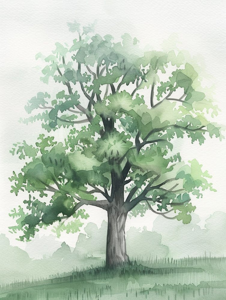 Oak Tree Atmospheric Watercolour Painting 8