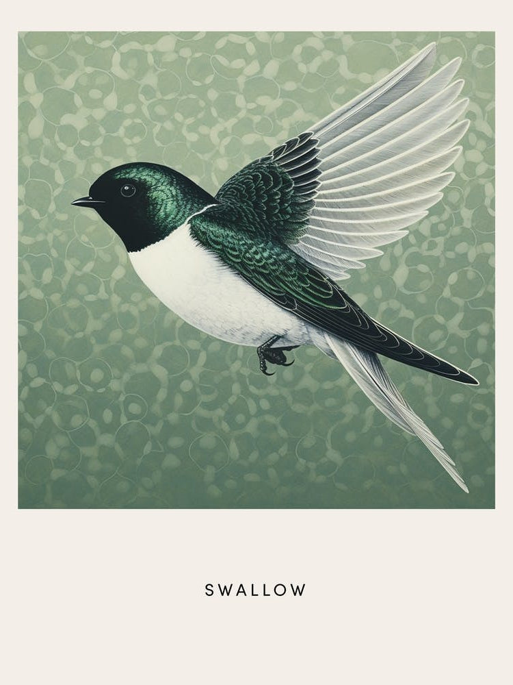 Ohara Koson Inspired Bird Painting Swallow Poster