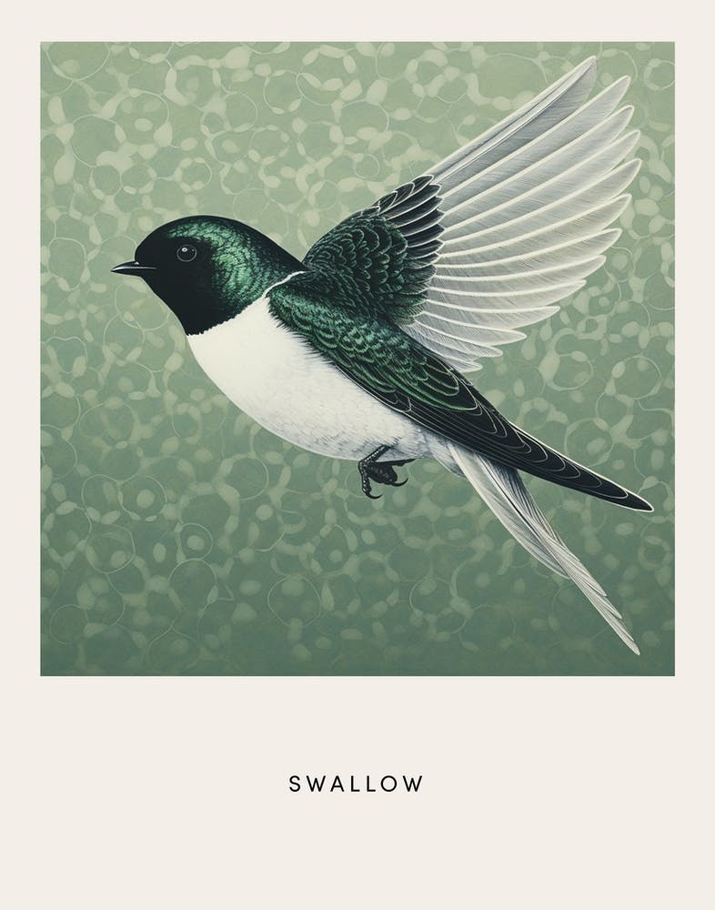 Ohara Koson Inspired Bird Painting Swallow Poster