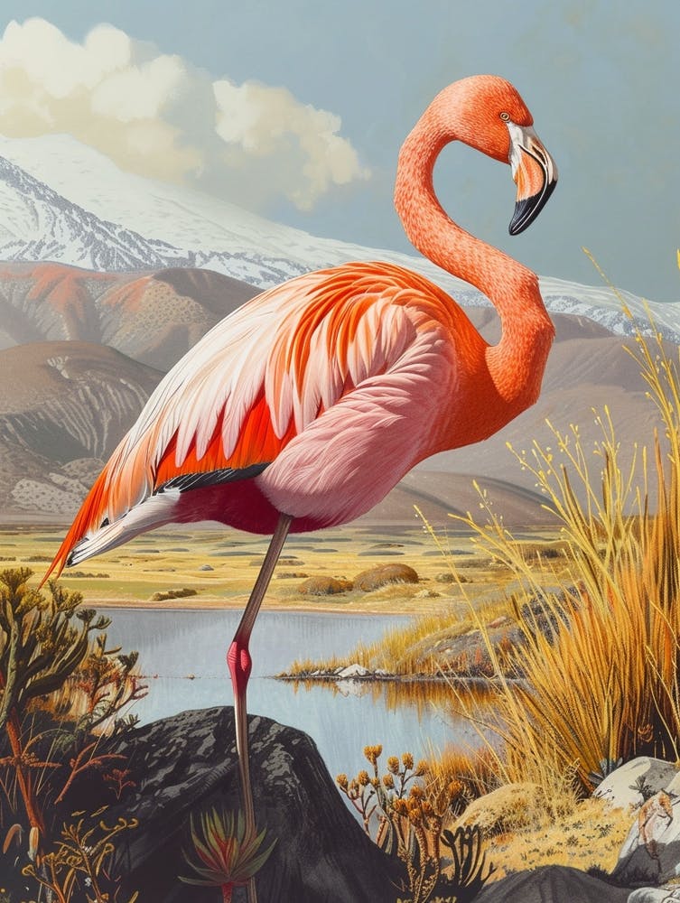 Greater Flamingo Andean Plateau Chile Tropical Illustration 4