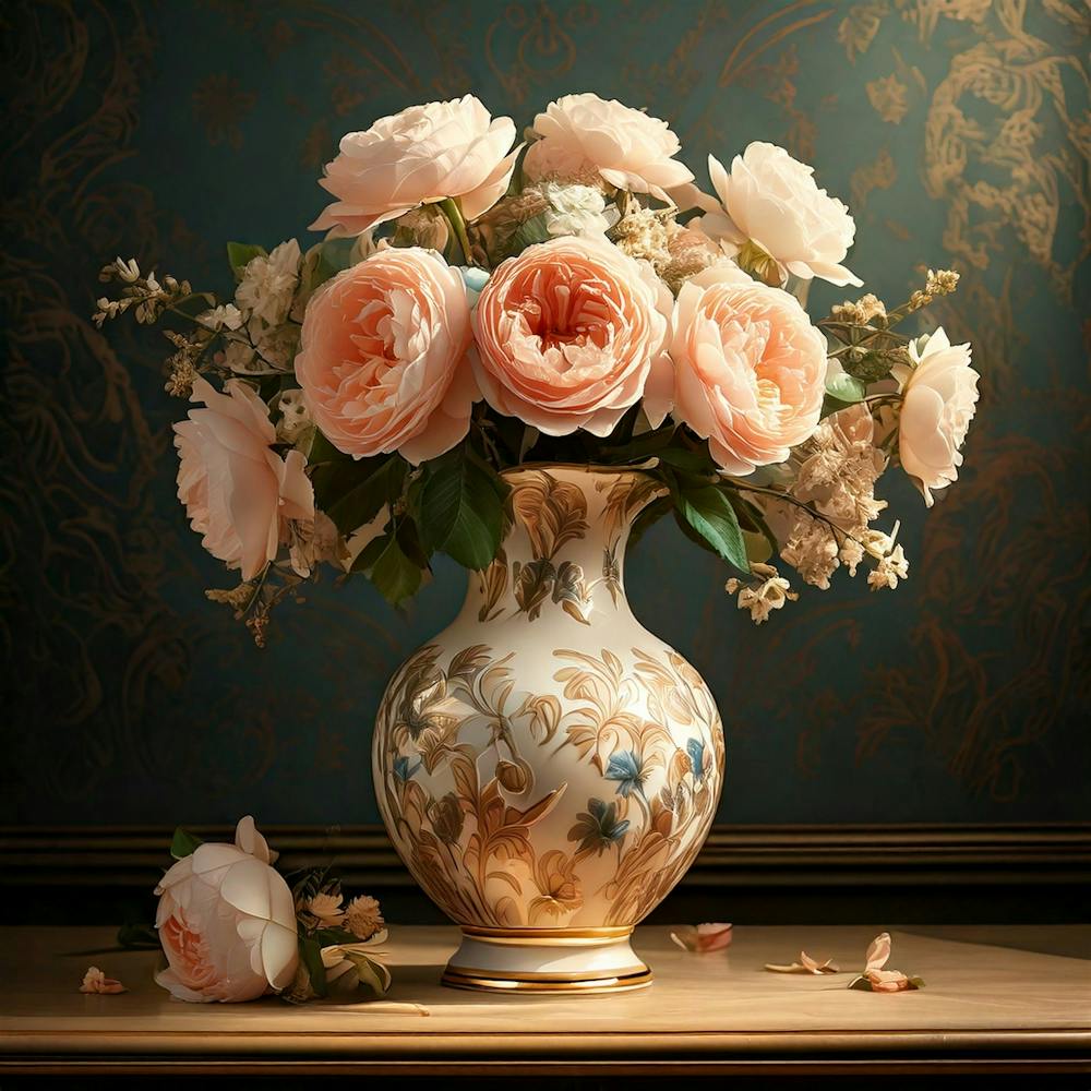 Firefly Vase, Roses, Peonies, Digital Art, Soft Lighting, Rich Colors, Floral Patterns, Intricate De (9)