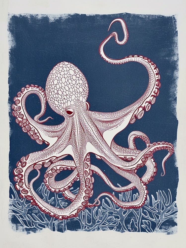 Navy Blue & Maroon Detailed Octopus 4