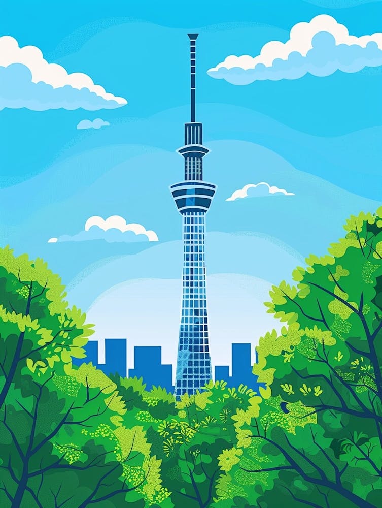 Tokyo Skytree 3 Farbenfrohe Illustration